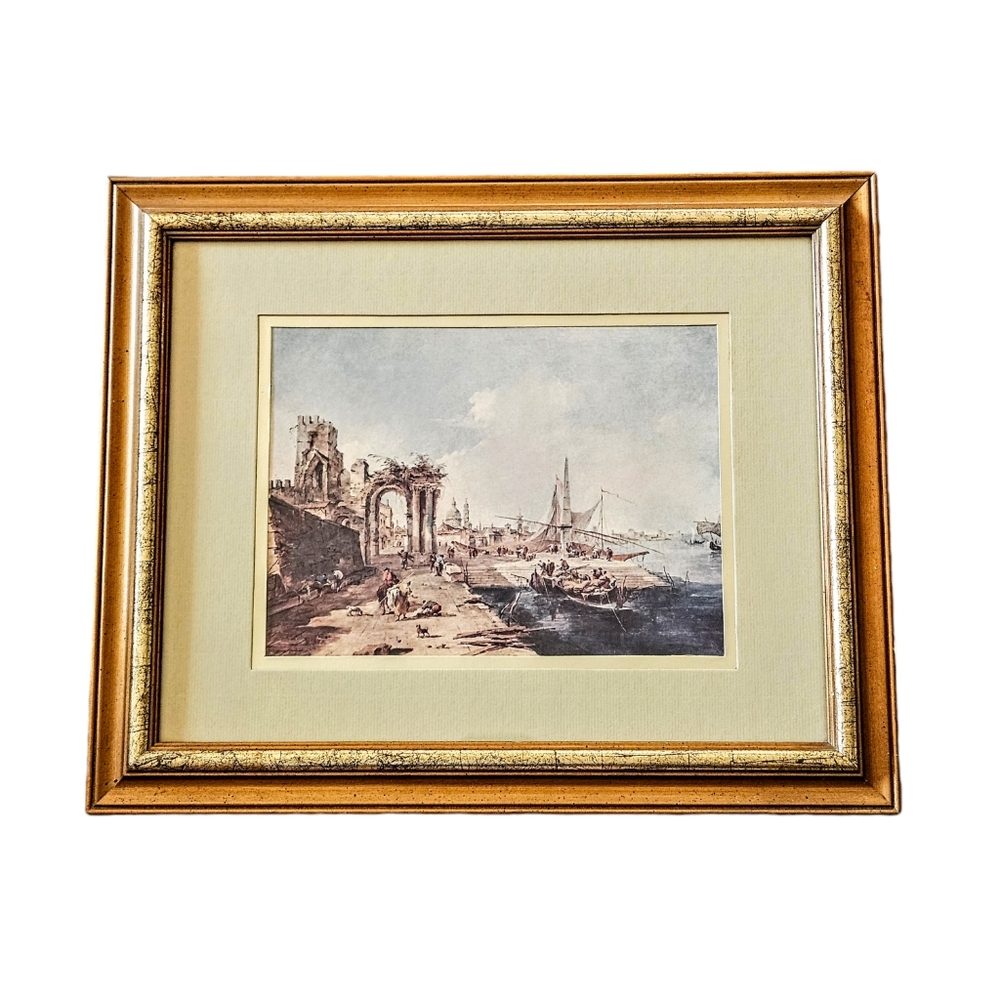 Vintage Academy Arts Roman Ruins Print Framed Matted 16.5x13.5 in
